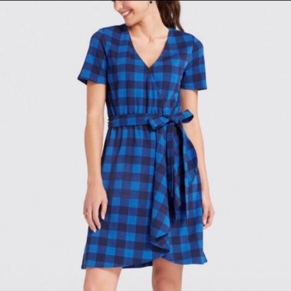 Draper James Blue Plaid Faux Wrap Mini Dress Sz.M - Picture 1 of 16